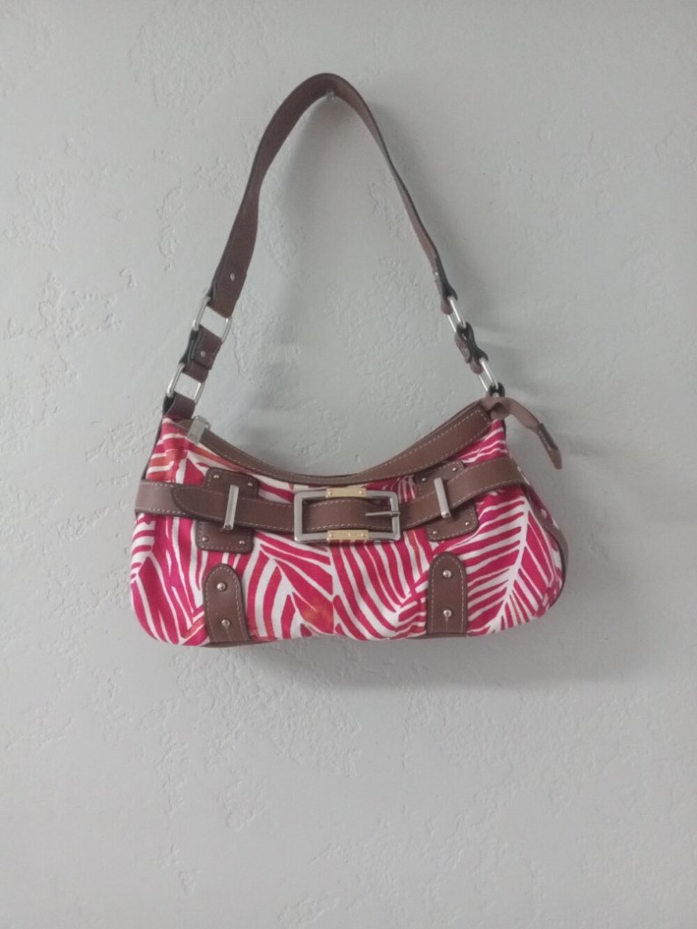 Chaps Ralph Lauren Pink Zebra Print Shoulder Bag Hobo Purse Y2K Vintage